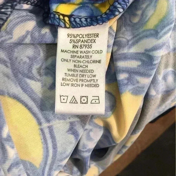 Susan Graver Small Blue Yellow and White Popover Blouse Geometric Print - Picture 6 of 6